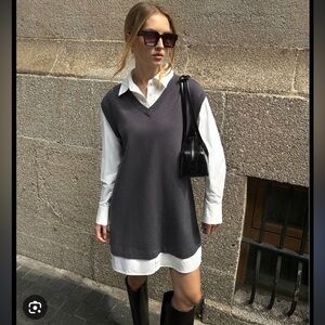 NWT! 2 in 1 Shirt Paneled Knit Mini Dress